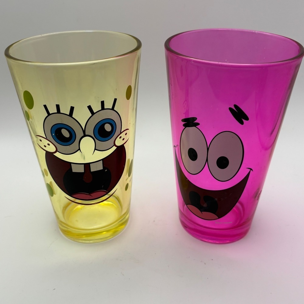 Spongebob Squarepants Drinking Glasses Spongebob & Patrick Set of‎ 2 Pink Yellow